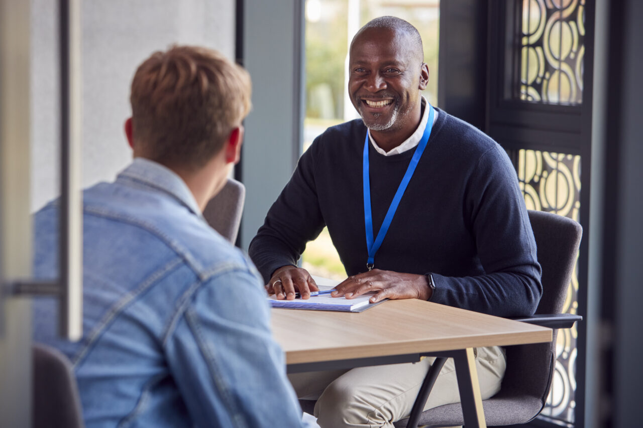 health coach and man having a meeting in a relaxed setting
